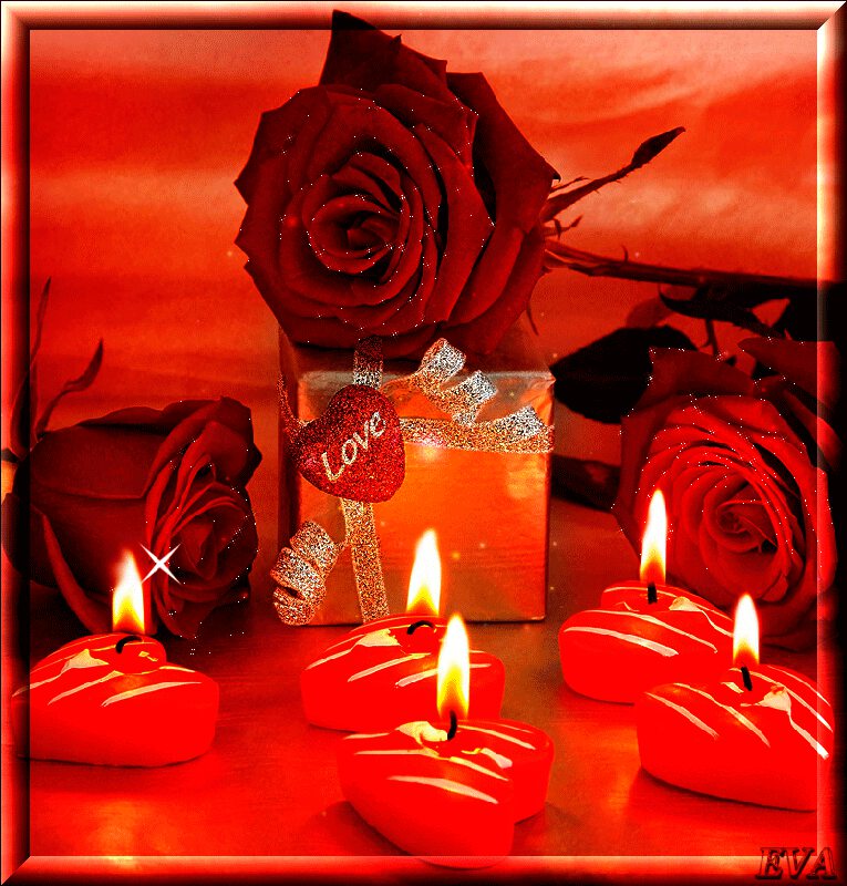 Мерцающая открытка со свечами про любовь