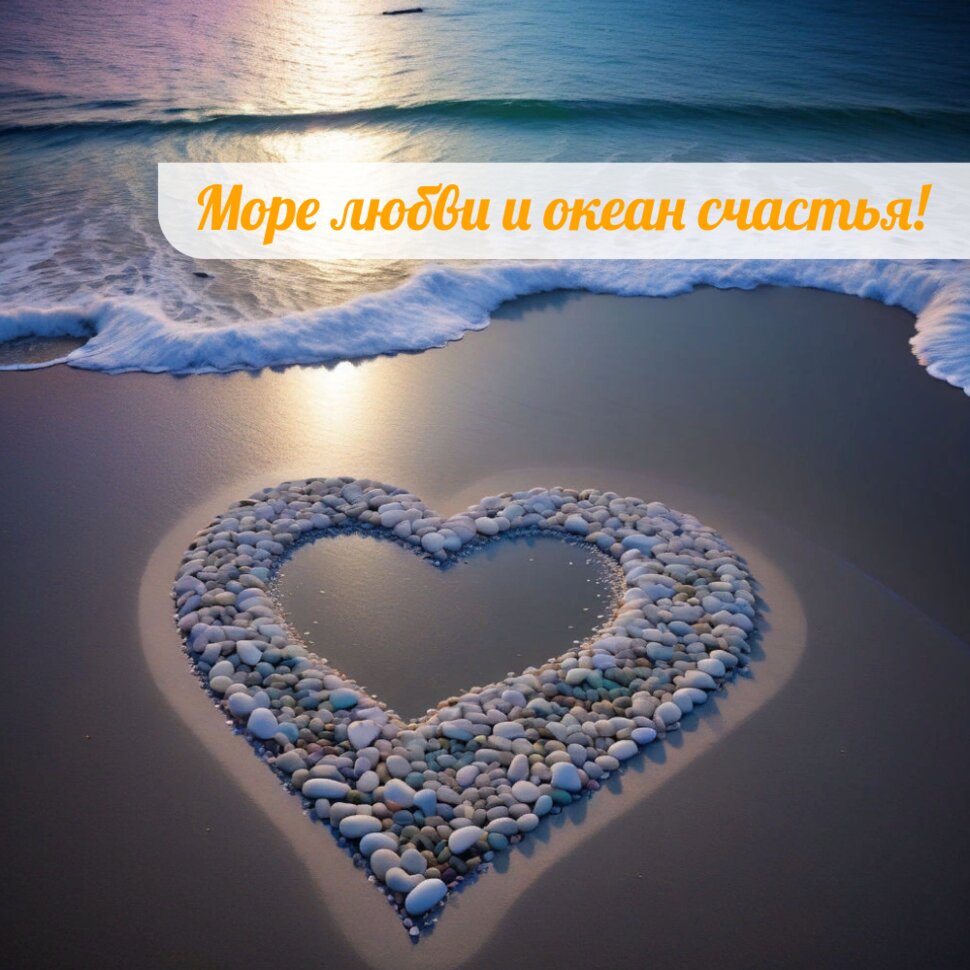 Море любви и океан счастья! Открытка с сердечком