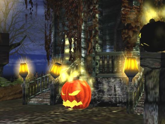Картинка на Halloween с тыквой возле дома