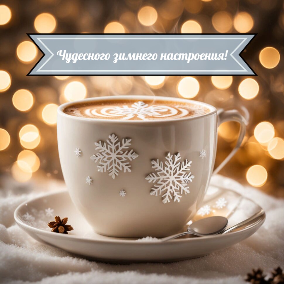 Пожелание Чудесного зимнего настроения с чашкой кофе