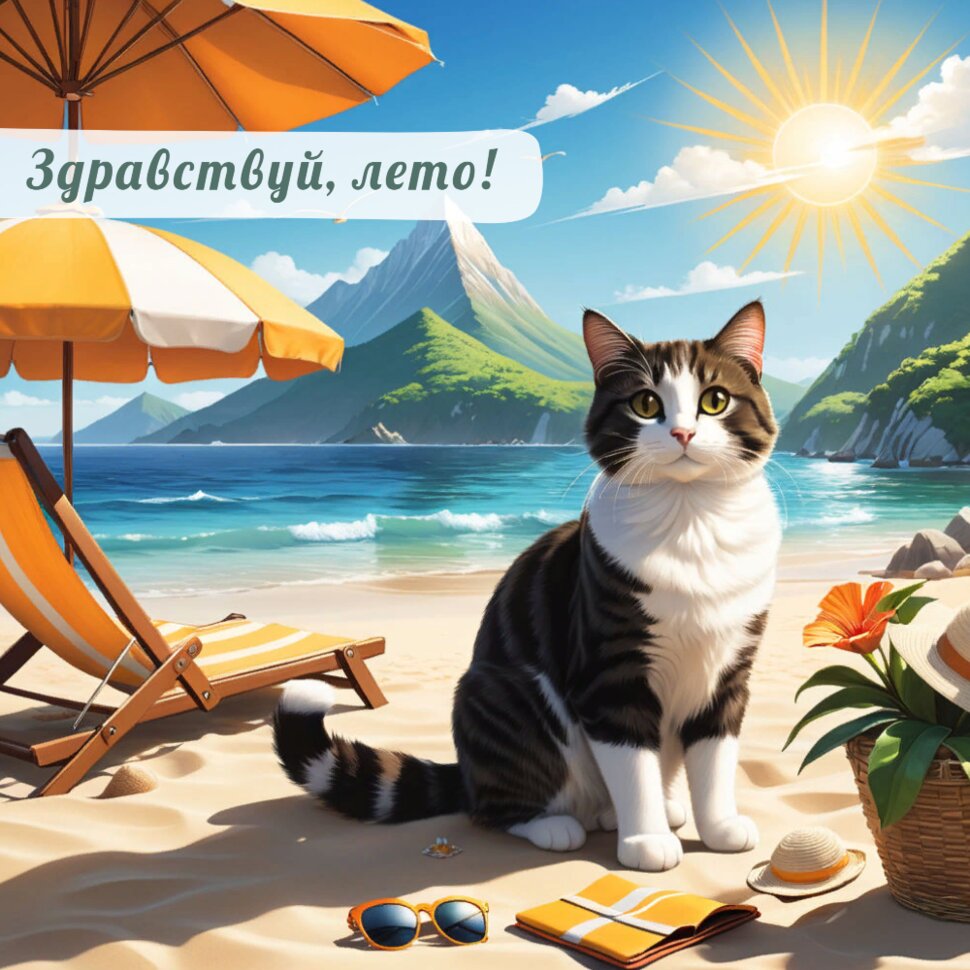 Здравствуй, Лето! Котик на пляже