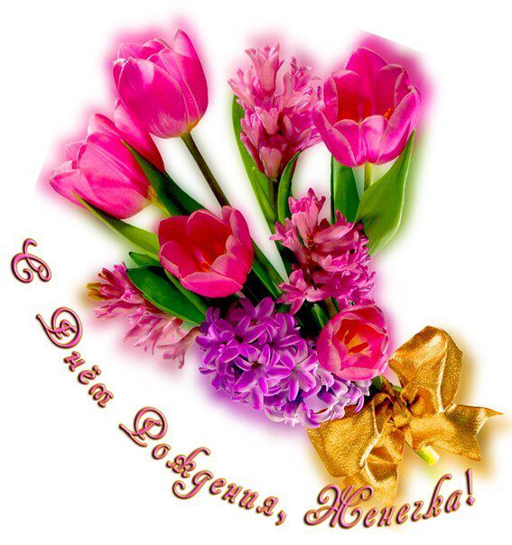 Открытка с Днем Рождения для Евгении с тюльпанами