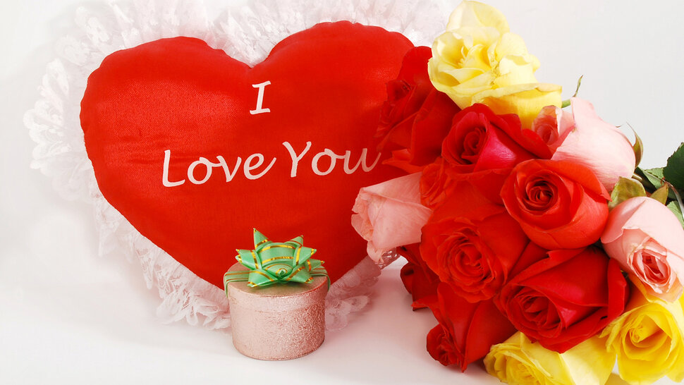 Открытка с цветами I Love you