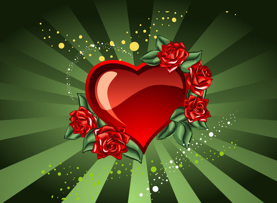 Классная открытка с розами и сердечком