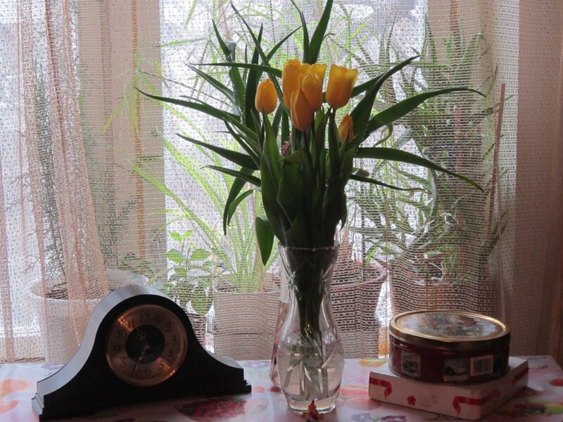 Натюрморт с часами и тюльпанами
