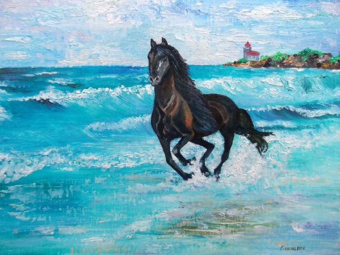 Лошадь бегущая по волнам