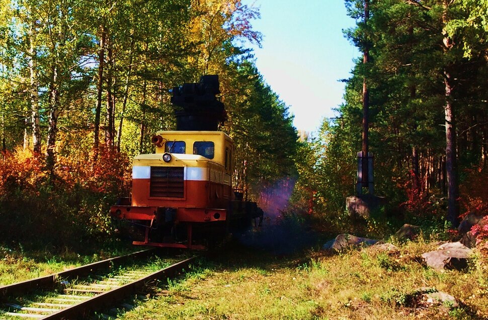 На поезде по осеннему лесу