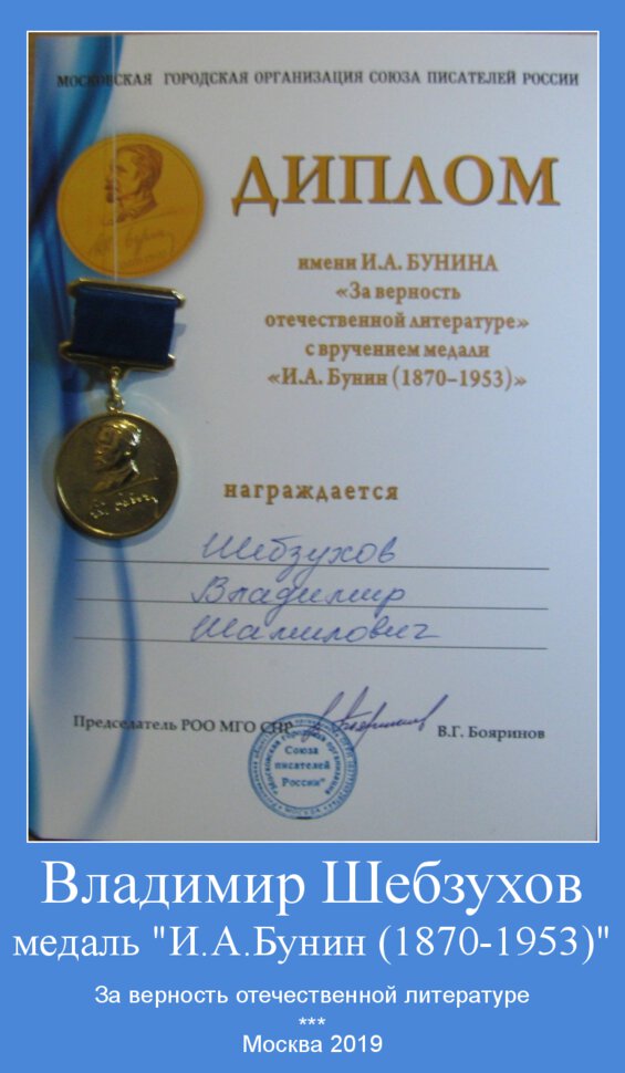 Владимир Шебзухов Медаль имени И.А. Бунина