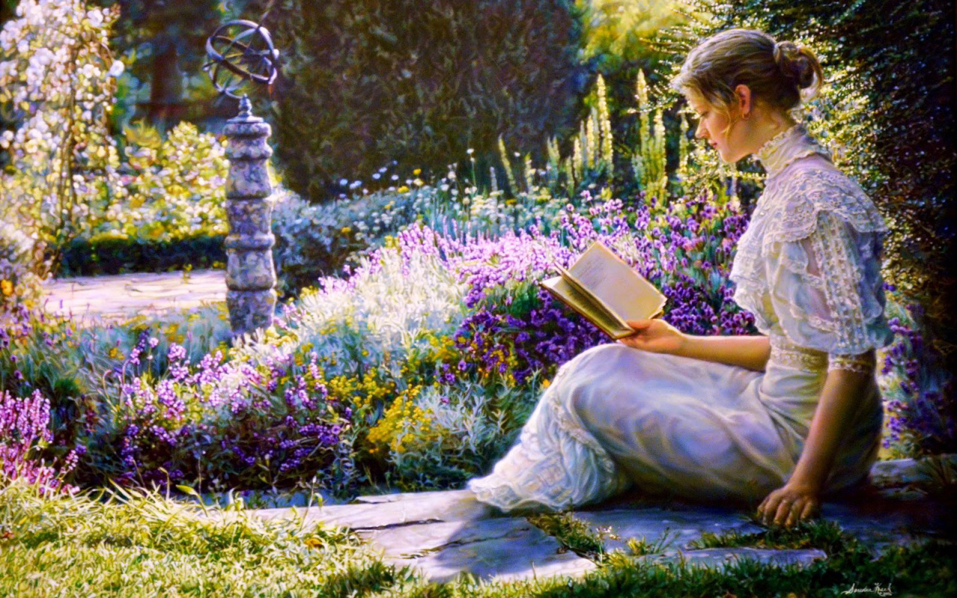 Книга среди деревьев. Девушка в саду. Женщина в саду живопись. Картина дама в саду. Чтение в живописи.