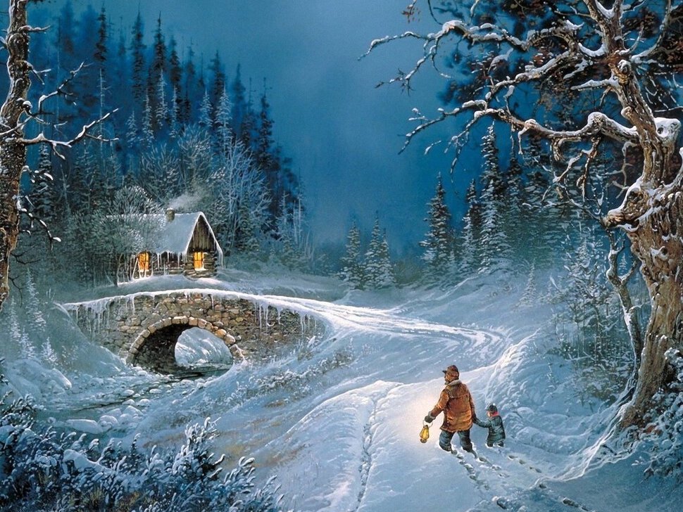 Новогодний лес с дорогой